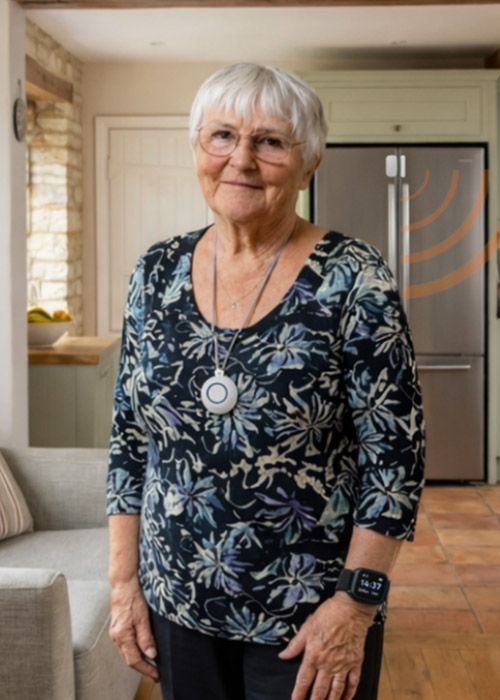 Jeune pensionnée en sécurité dans sa maison